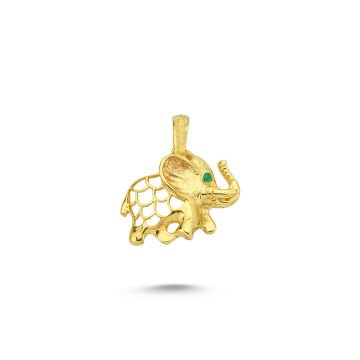 Beelo Gold 14K Altın Taşlı Fil Motifli Kolye Ucu