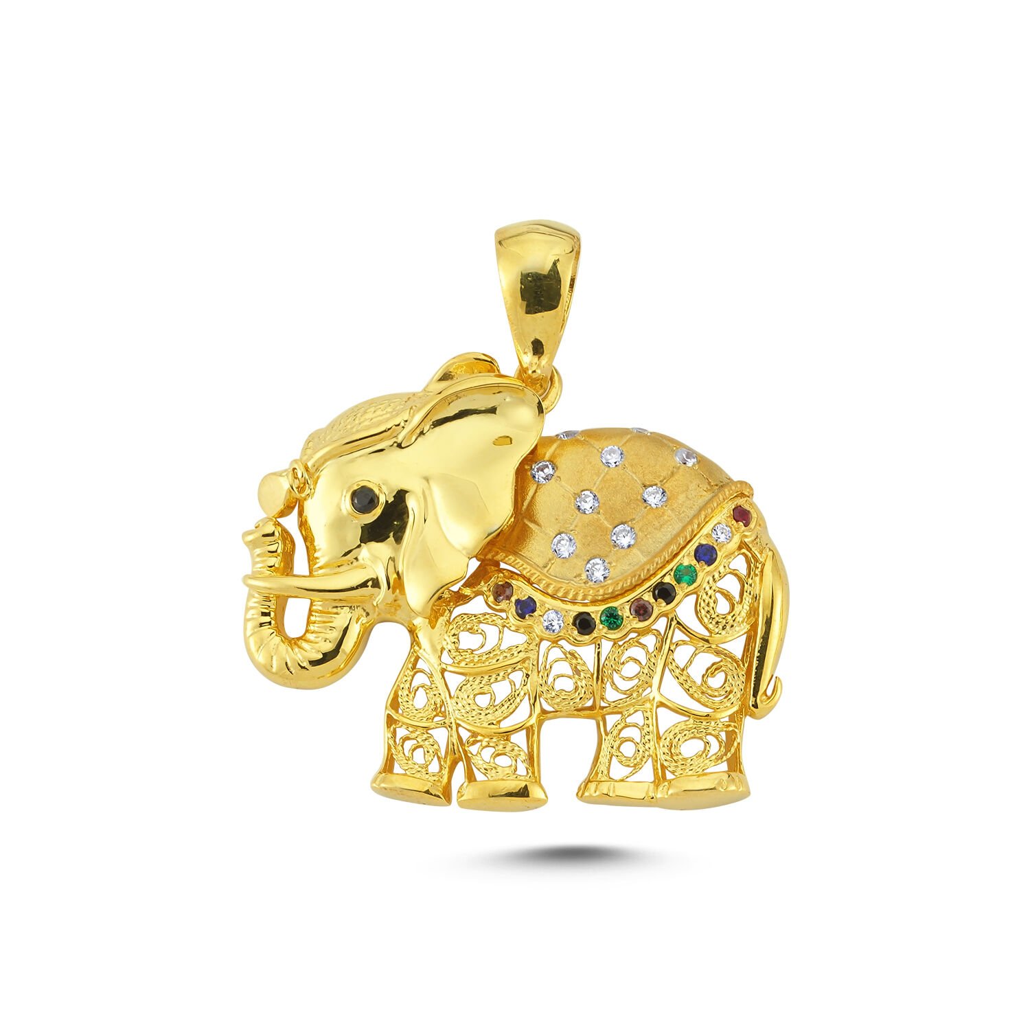 Beelo Gold 14K Altın Taşlı Fil Motifli Kolye Ucu