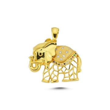 Beelo Gold 14K Altın Taşlı Fil Motifli Kolye Ucu