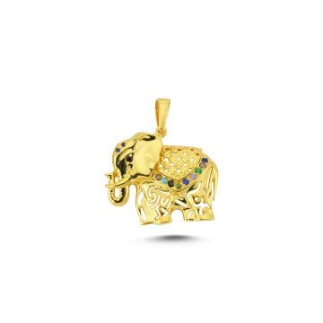 Beelo Gold 14K Altın Taşlı Fil Motifli Kolye Ucu