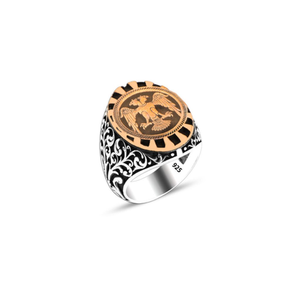 Beelo Silver 925K Gümüş Çift Başlı Kartal Erkek Yüzük