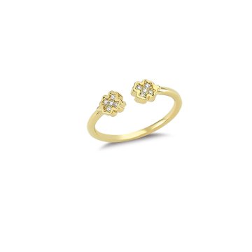 Beelo Gold 14K Altın İkili Taşlı Yonca Yüzük