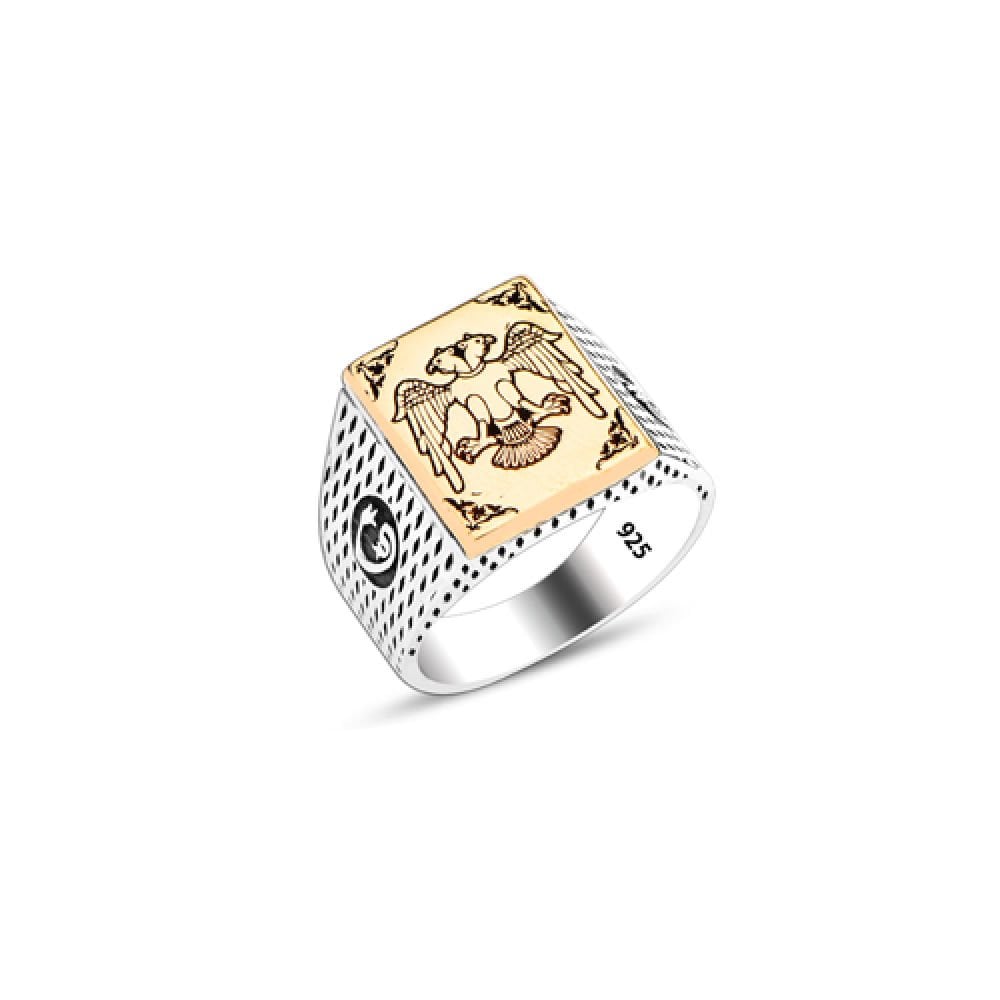 Beelo Silver 925K Gümüş Çift Başlı Kartal Erkek Yüzük