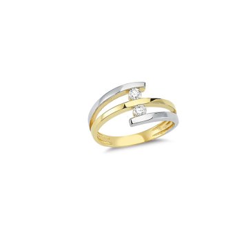 Beelo Gold 14K Altın İkili Renk Tasarım Taşlı Alyans Yüzük