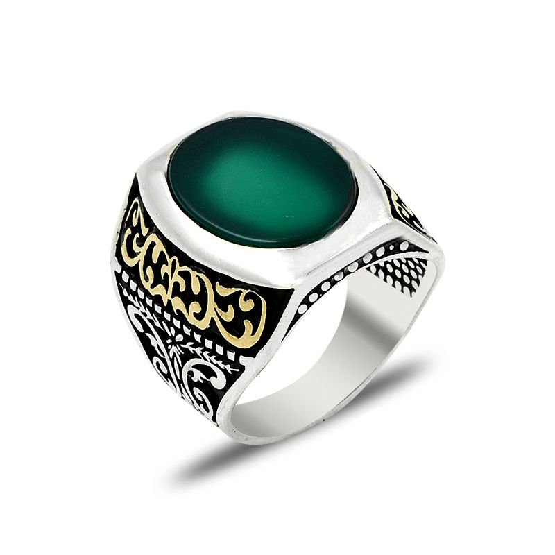 Beelo Silver 925K Gümüş Akik Erkek Yüzük BSBT013