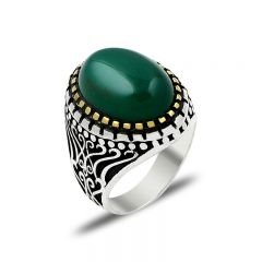 Beelo Silver 925K Gümüş Akik Erkek Yüzük BSBT015