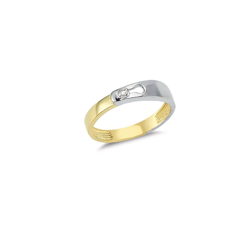 Beelo Gold 14K Altın İkili Renk Taşlı Tasarım Yüzük