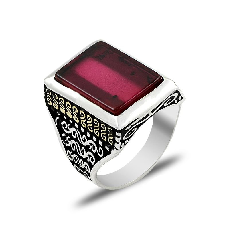 Beelo Silver 925K Gümüş Akik Erkek Yüzük BSBT017