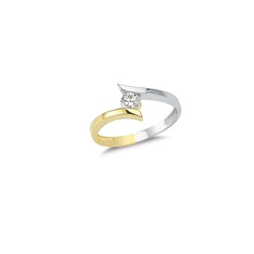 Beelo Gold 14K Altın İkili Renk Taşlı Tasarım Yüzük