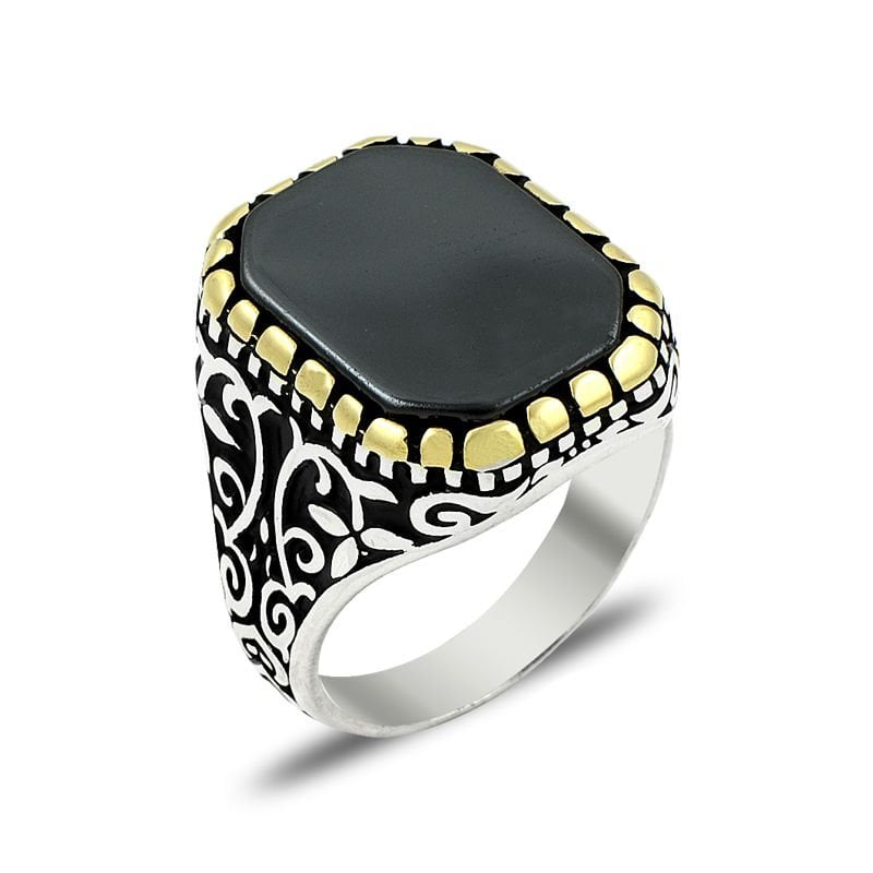 Beelo Silver 925K Gümüş Oniks Erkek Yüzük BSBT020