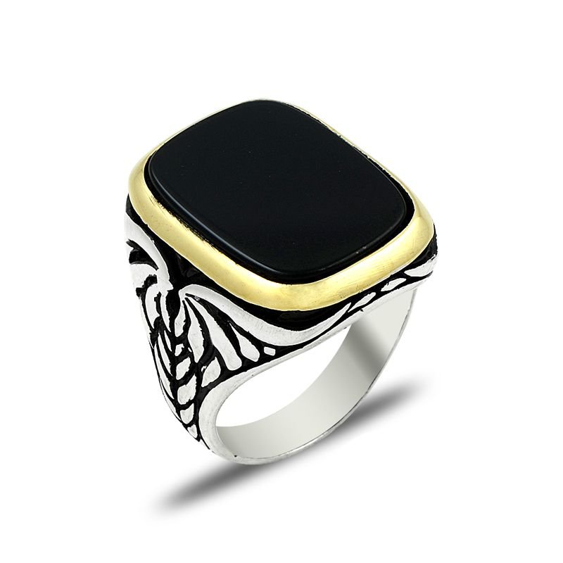 Beelo Silver 925K Gümüş Oniks Erkek Yüzük BSBT022