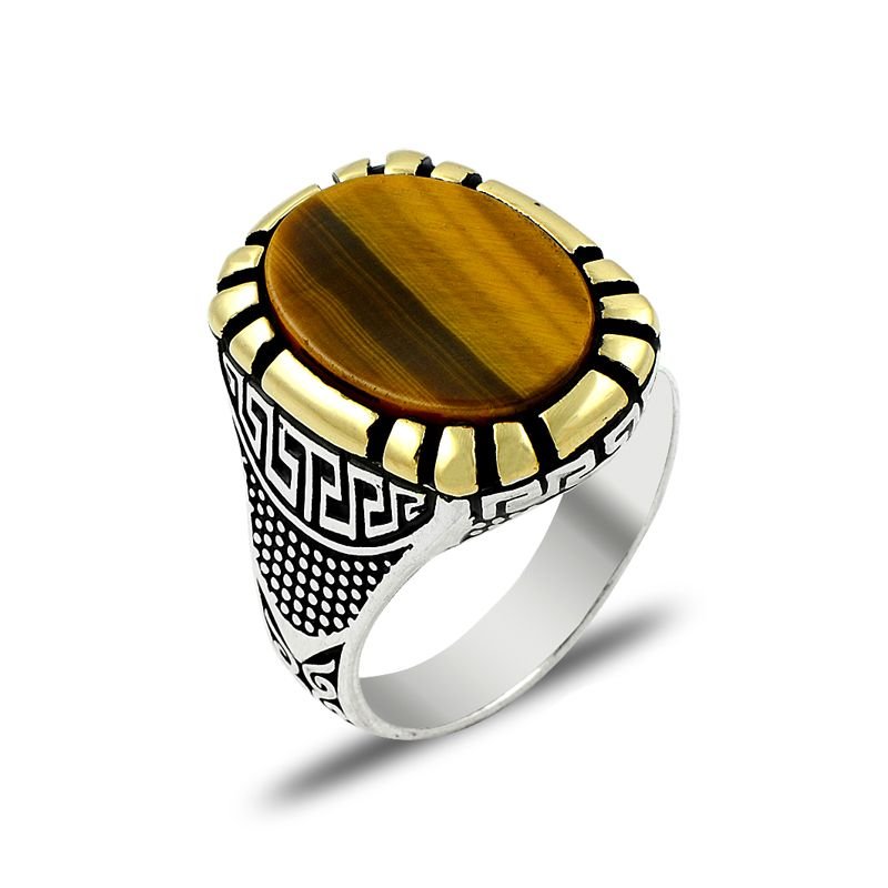 Beelo Silver 925K Gümüş Kehribar Erkek Yüzük BSBT023