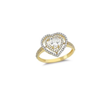 Beelo Gold 14K Altın Tasarım Taşlı Kalp Yüzük