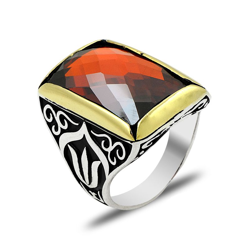 Beelo Silver 925K Gümüş Granat Erkek Yüzük BSBT025