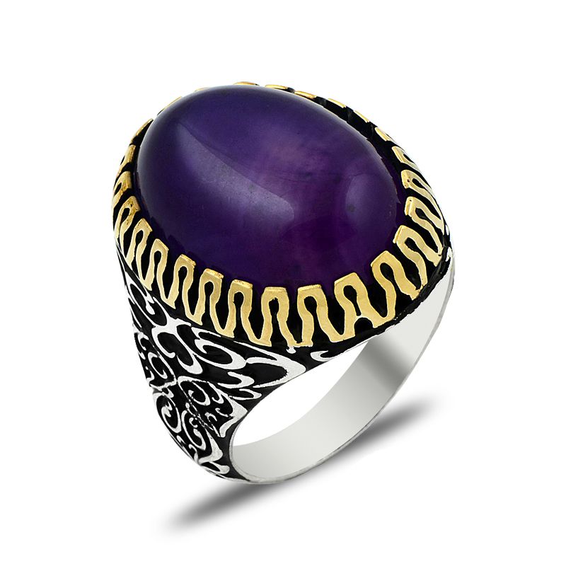 Beelo Silver 925K Gümüş Ametist Erkek Yüzük BSBT026