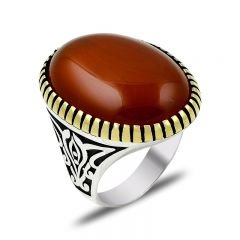 Beelo Silver 925K Gümüş Akik Erkek Yüzük BSBT027