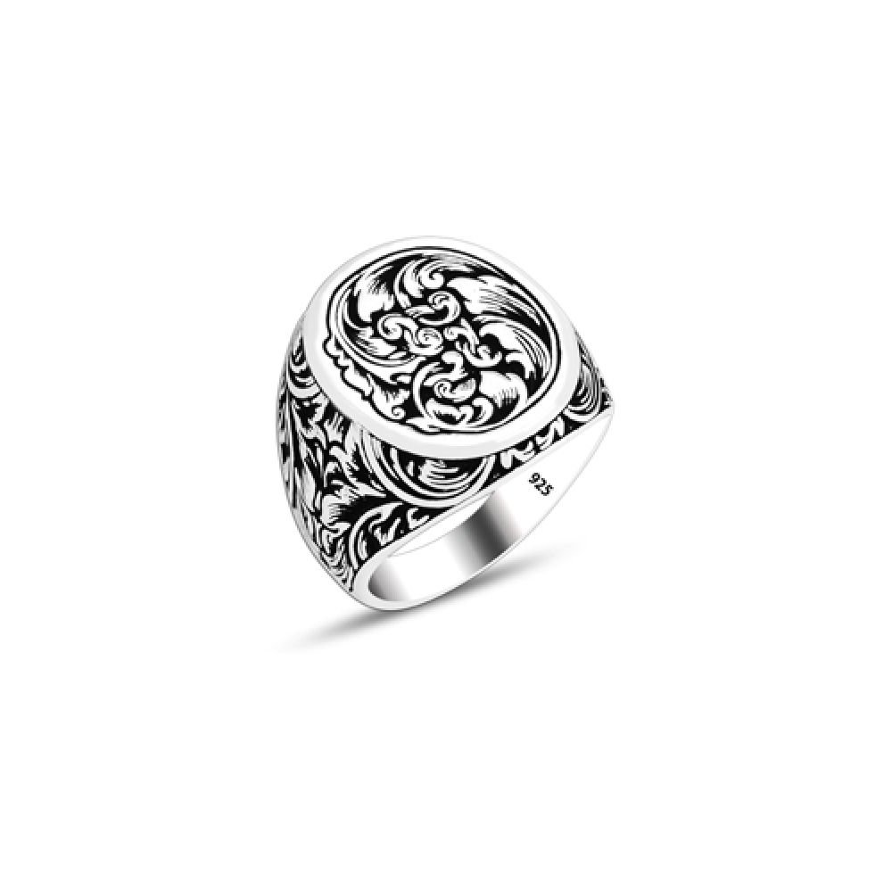 Beelo Silver 925K Gümüş Motifli Erkek Yüzük
