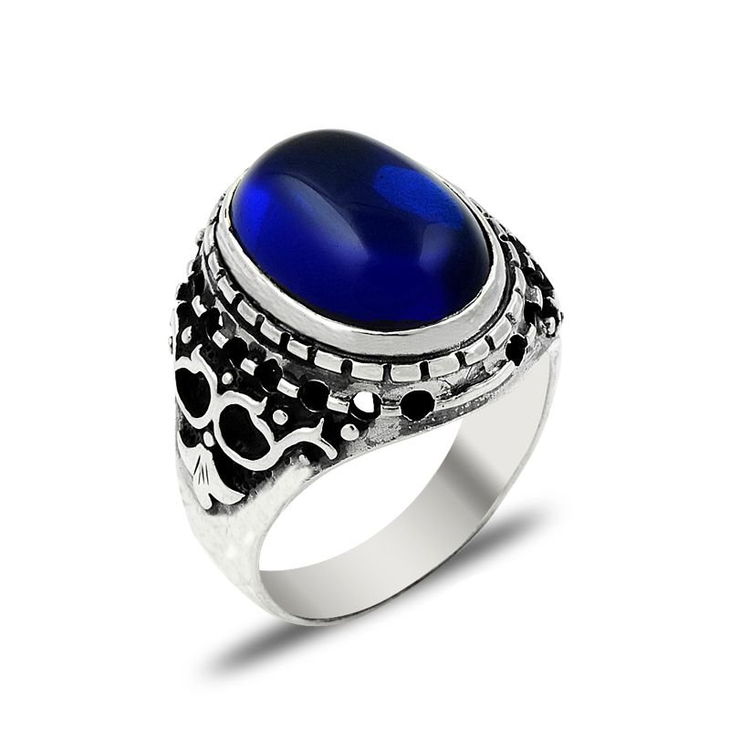 Beelo Silver 925K Gümüş Safir Erkek Yüzük BSBT029