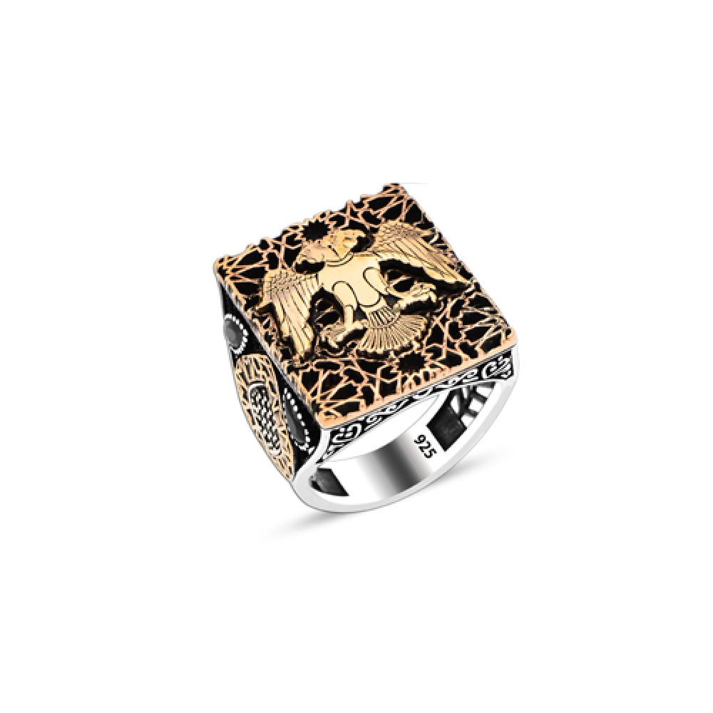 Beelo Silver 925K Gümüş Çift Başlı Kartal Erkek Yüzük