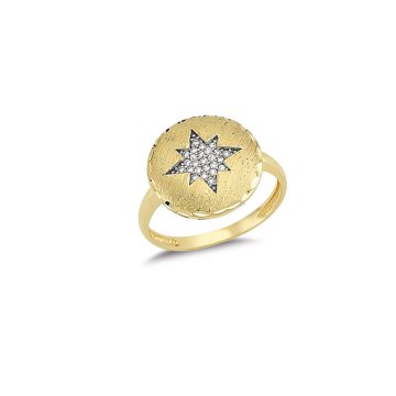 Beelo Gold 14K Altın Tasarım Yuvarlak Yıldız Yüzük