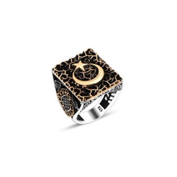 Beelo Silver 925K Gümüş Ay Yıldız Erkek Yüzük