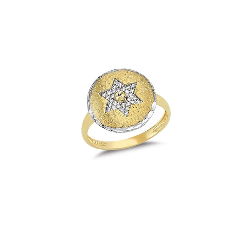 Beelo Gold 14K Altın Tasarım Yuvarlak Yıldız Yüzük