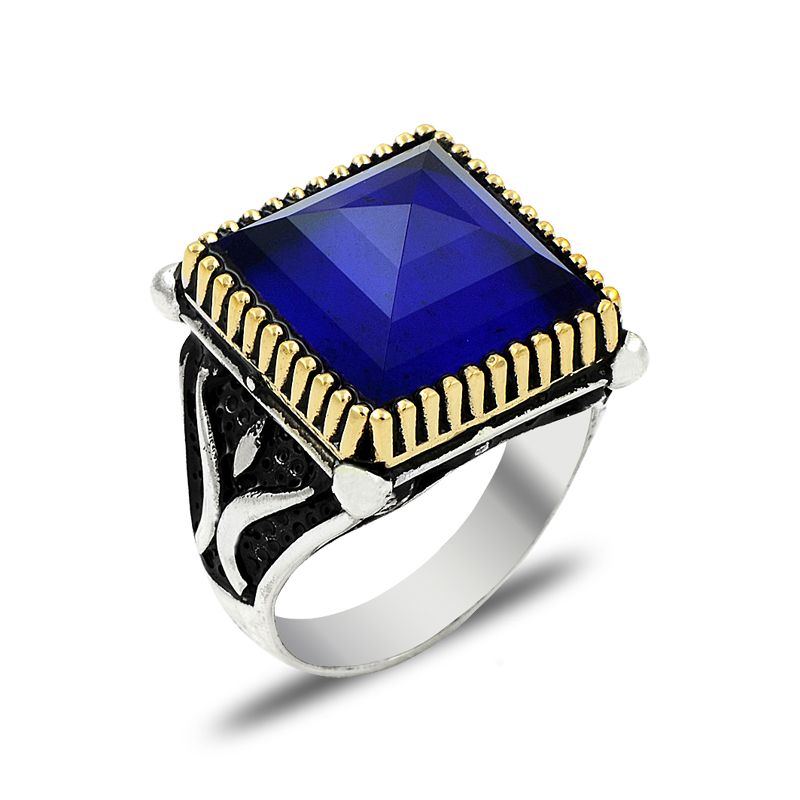 Beelo Silver 925K Gümüş Safir Erkek Yüzük BSBT035