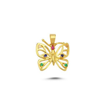 Beelo Gold 14K Altın Renkli Taşlı Kelebek Kolye Ucu