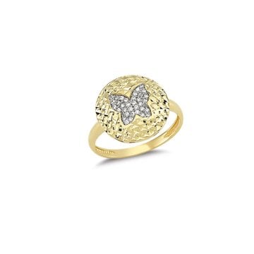Beelo Gold 14K Altın Tasarım Yuvarlak Kelebek Yüzük