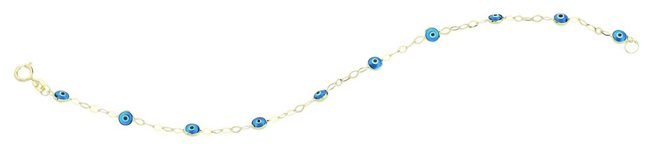 Beelo Gold 14K Altın Mavi Göz Boncuğu Nazar Bileklik BUL001