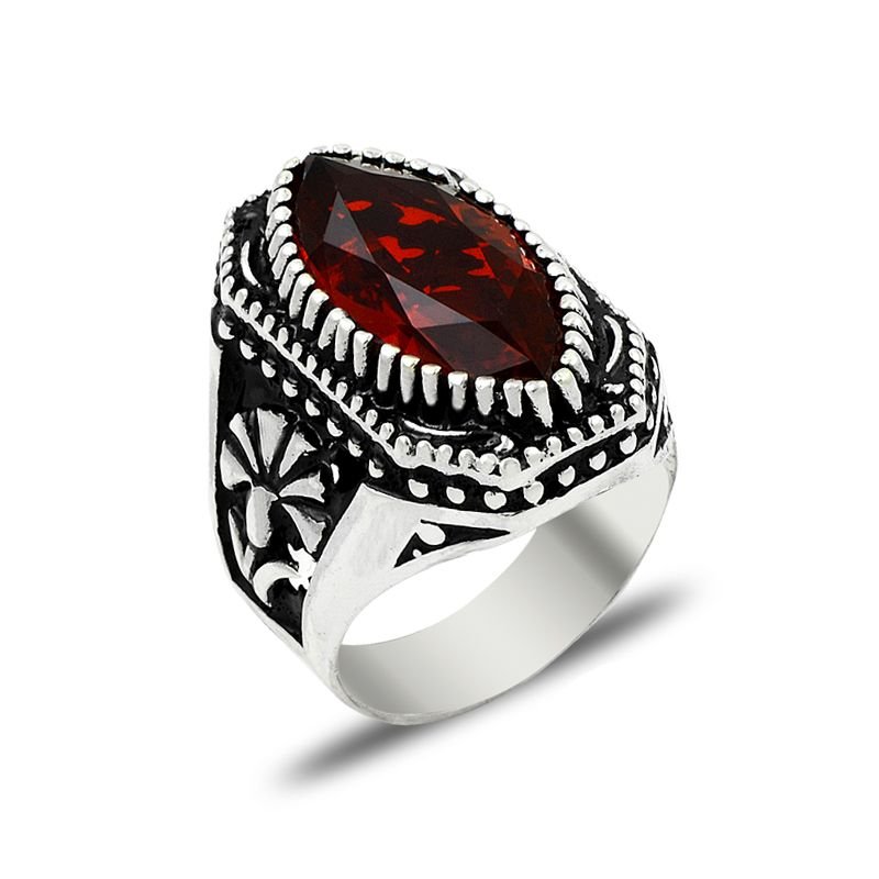 Beelo Silver 925K Gümüş Granat Erkek Yüzük BSBT038