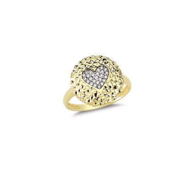 Beelo Gold 14K Altın Elmas Kesim Yuvarlak Kalp Yüzük