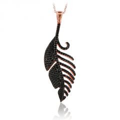 Beelo Silver  Rose 925K Gümüş  Zirkon Yaprak Tasarım Kolye