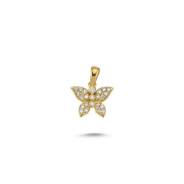 Beelo Gold 14K Altın Taşlı Kelebek Kolye Ucu