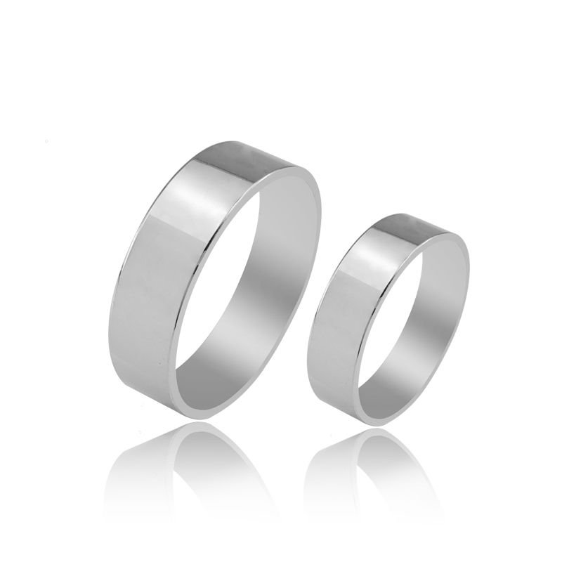 Beelo Gold 14K Beyaz Altın 6 mm Alyans İkili Set Yüzük