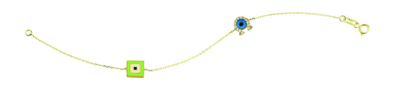Beelo Gold 14K Altın Mineli Yesil Nal Nazar Sans Bileklik BLB027