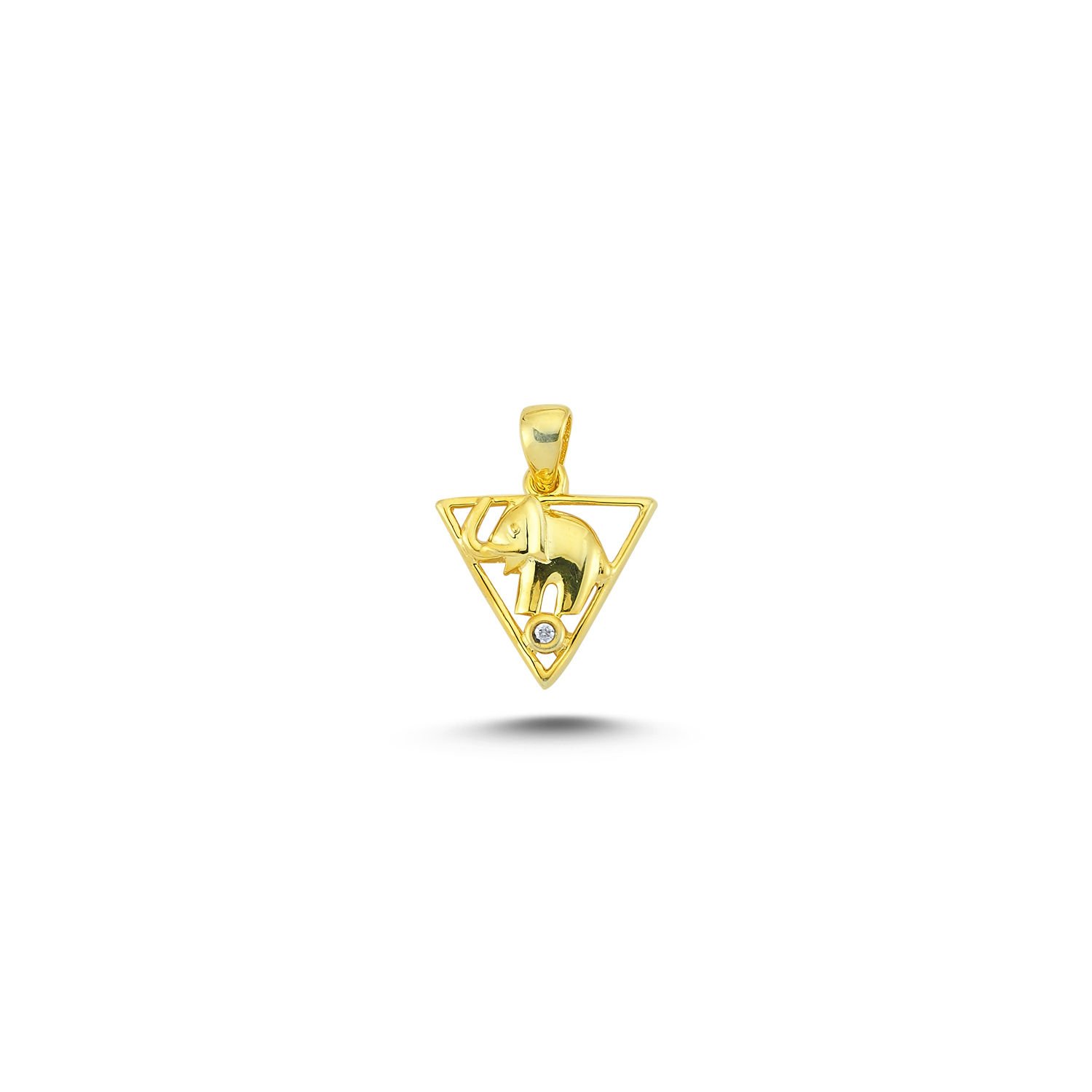 Beelo Gold 14K Altın Fil Taşlı Üçgen Kolye Ucu