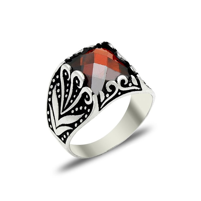 Beelo Silver 925K Gümüş Granat Erkek Yüzük BSBT051
