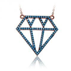Beelo Silver  Rose 925K Gümüş Turkuaz Diamond Tasarım Kolye