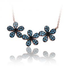 Beelo Silver  Rose 925K Gümüş Turkuaz Üçlü Çiçek Tasarım Kolye