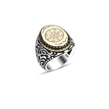 Beelo Silver 925K Gümüş Pusula Motifli Erkek Yüzük