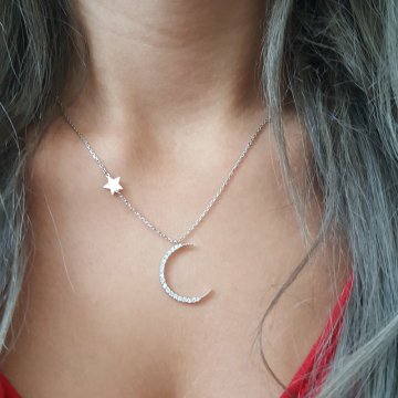 Beelo Silver 925K Gümüş Hilal   Kolye