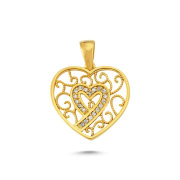 Beelo Gold 14K Altın Kalp Taşlı Kolye Ucu