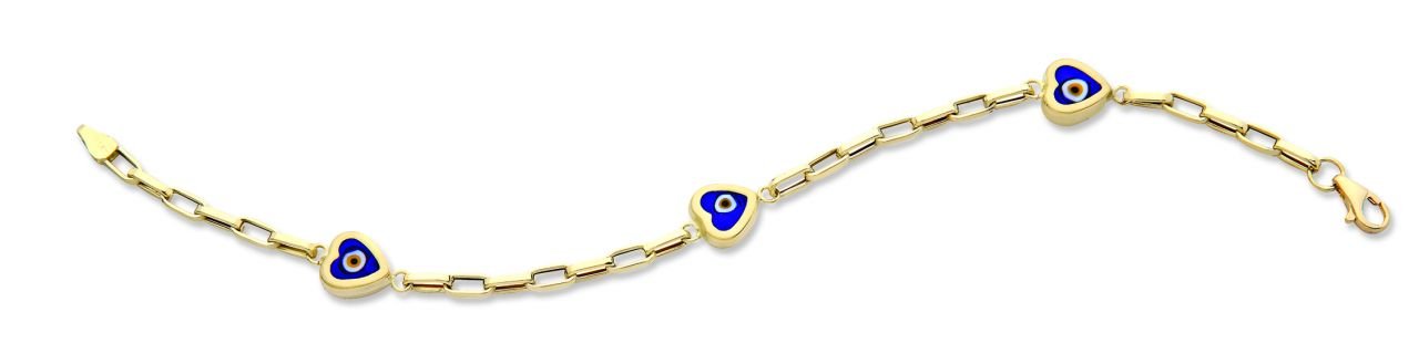 Beelo Gold 14K Altın Seramik Kalp Nazar Bileklik BSR004