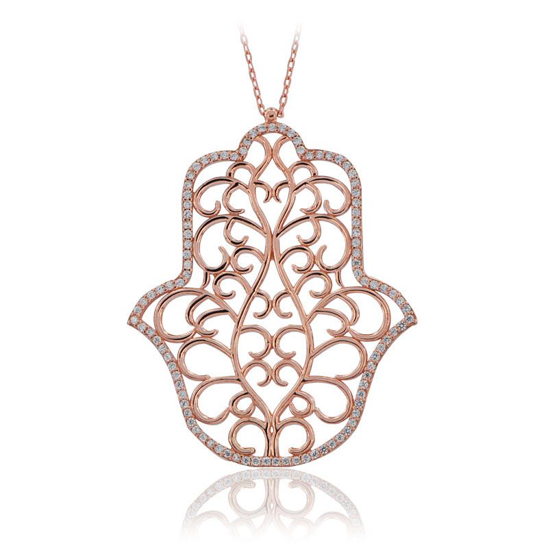 Beelo Silver  Rose 925K Gümüş Zirkon Fatma'nın Eli Tasarım Kolye
