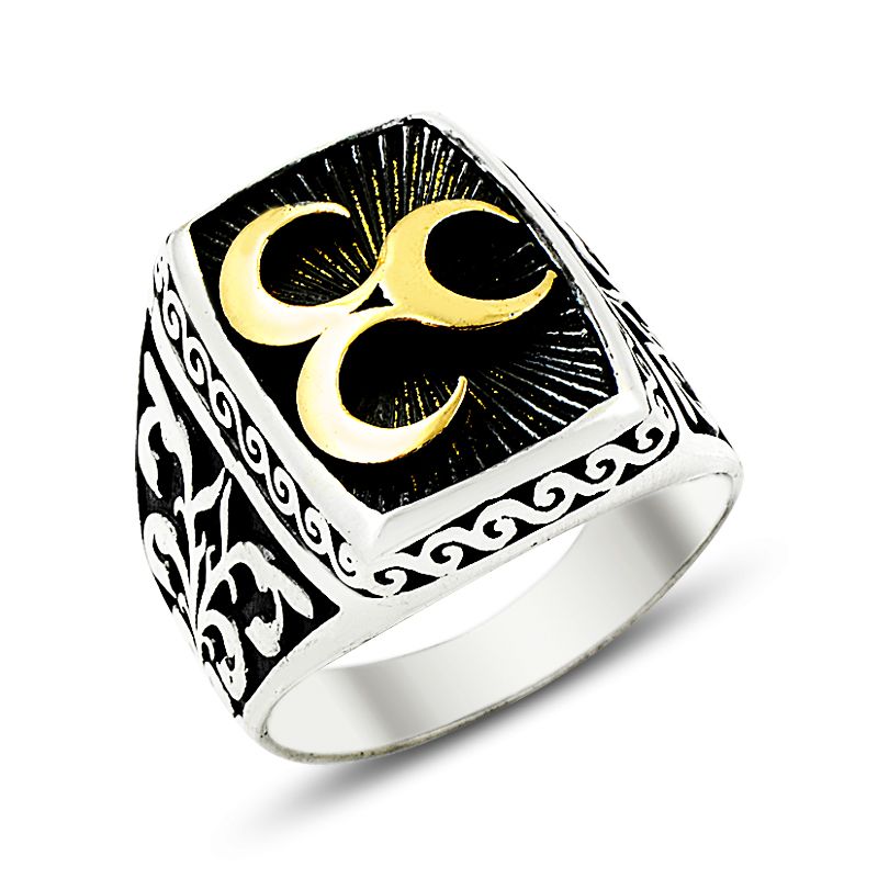 Beelo Silver 925K Gümüş Üç Hilal Erkek Yüzük