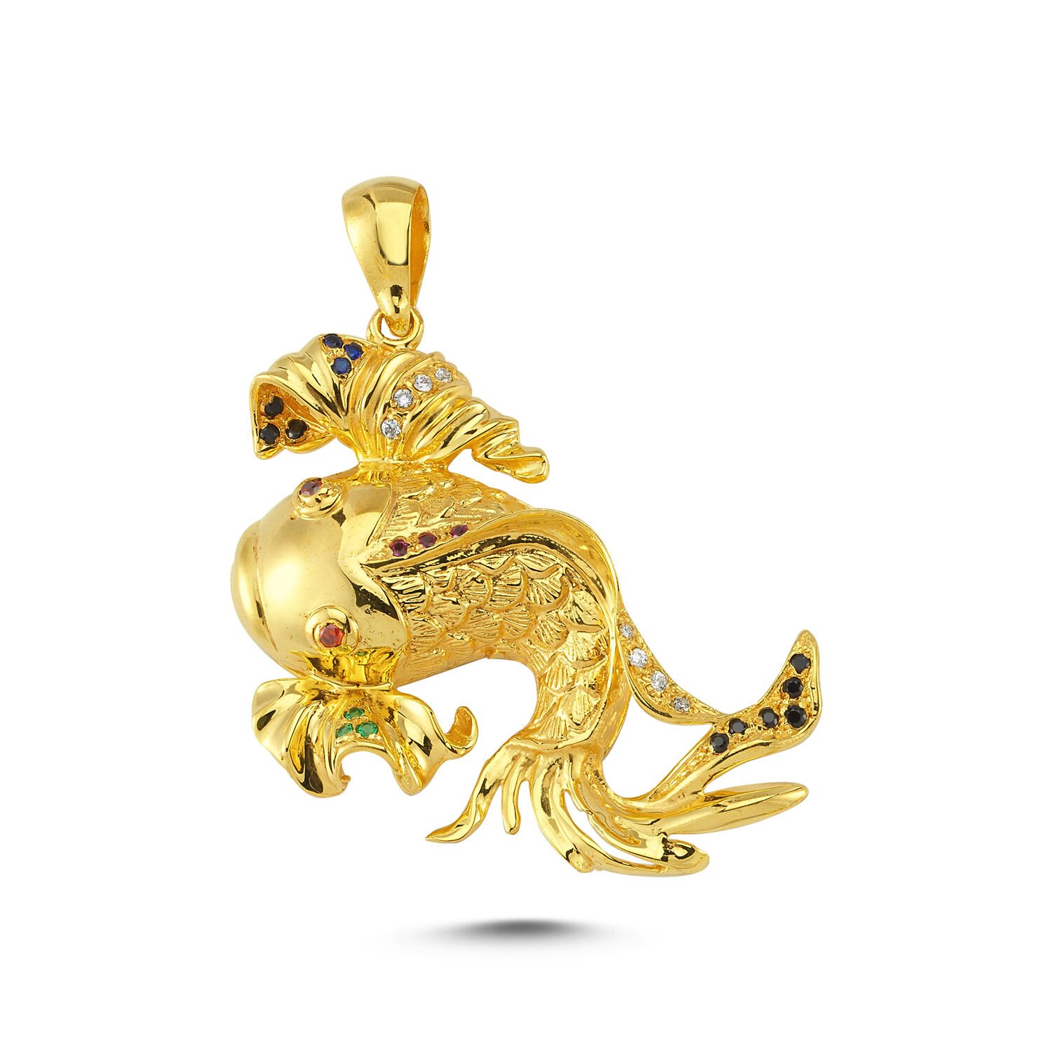 Beelo Gold 14K Altın Taşlı Japon Balık Kolye Ucu