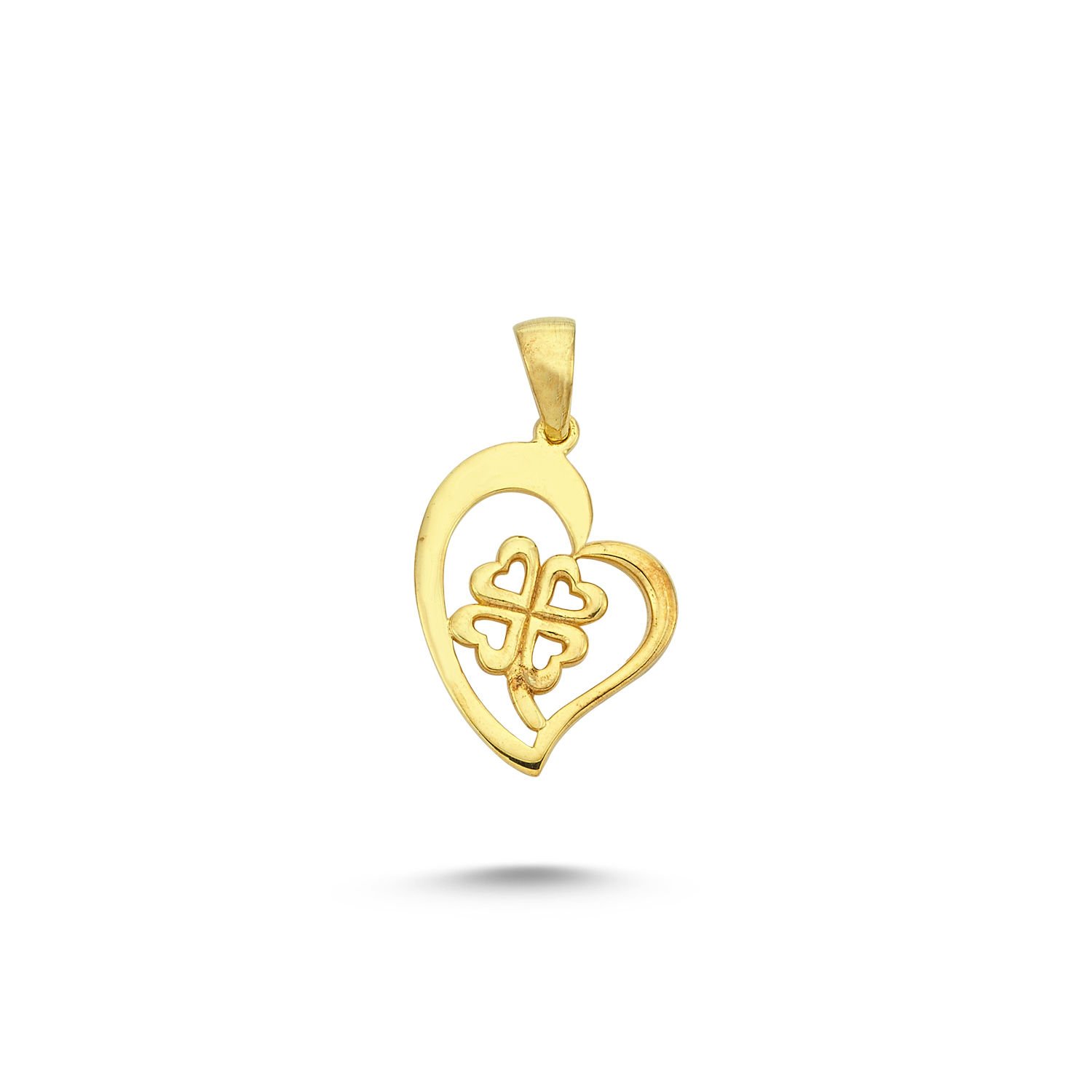 Beelo Gold 14K Altın Kalp ve Yonca Özel Tasarım Kolye Ucu