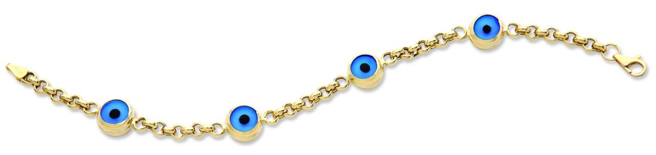 Beelo Gold 14K Altın Mavi Göz Boncuğu Nazar Bileklik
