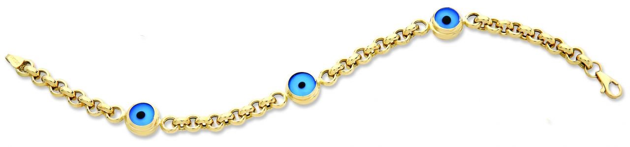 Beelo Gold 14K Altın Mavi Göz Boncuğu Nazar Bileklik